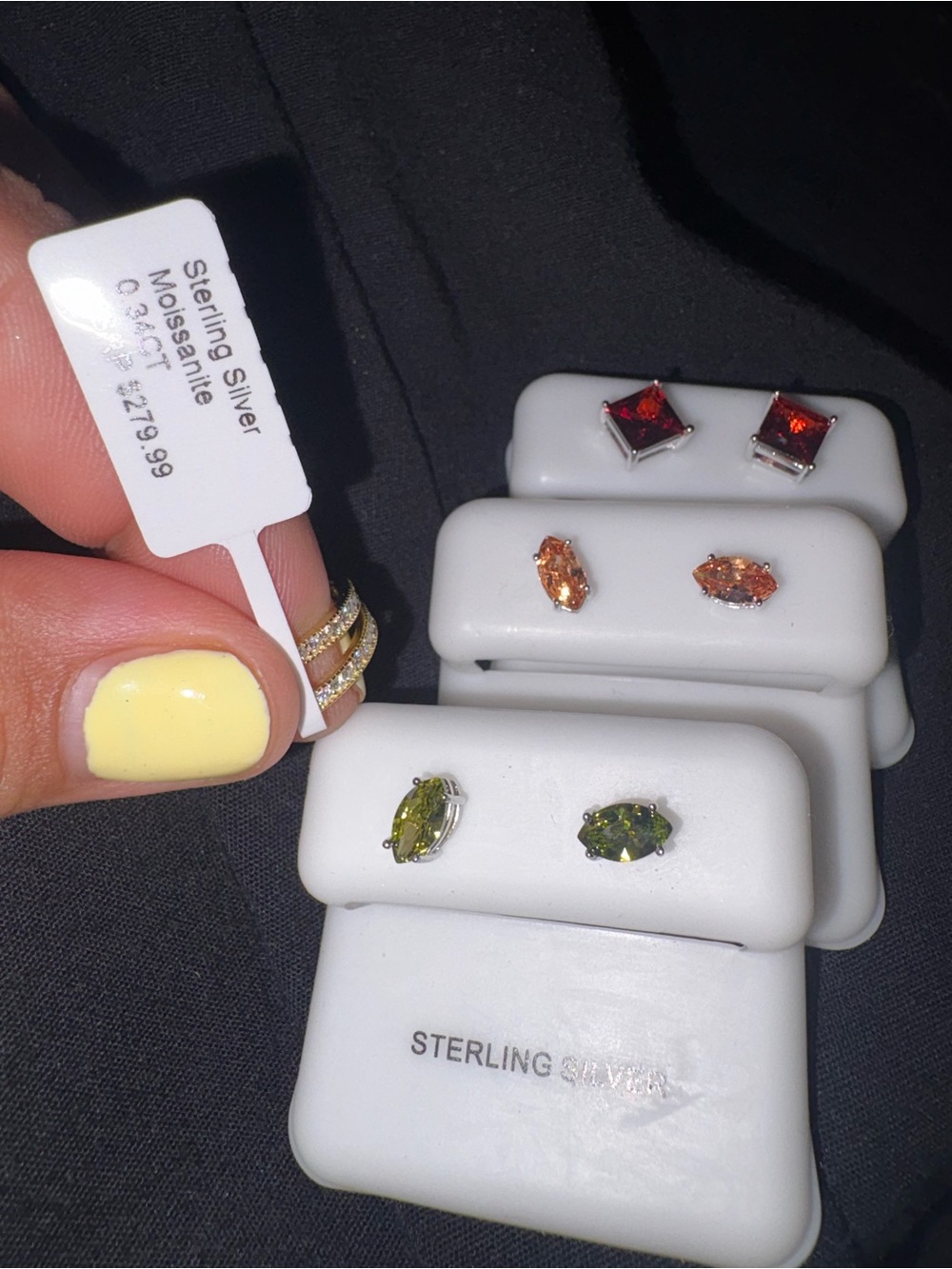 4 pairs of earrings 

3 - 925 sterling silver 
1- moissanite hoops